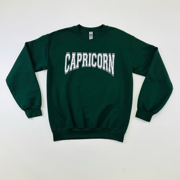 Gildan Tops - Capricorn Varsity graphic evergreen crew neck fleece womens sweatshirt Small